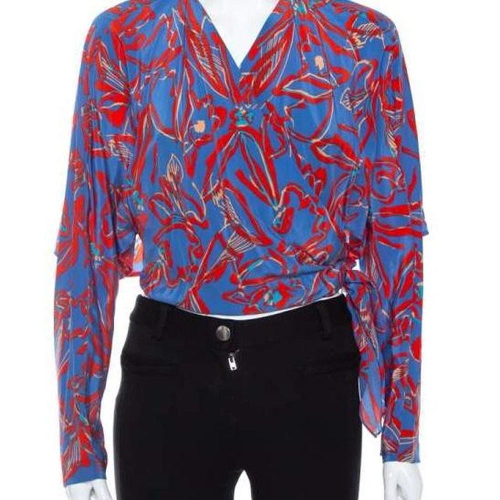 Diane Von Furstenberg Blue and Red Floral Blouse